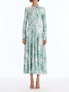 *VIRTUAL TRUNK SHOW* Oscar de la Renta Long Sleeve Stripey Plaid Jersey Day Dress