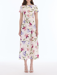 *VIRTUAL TRUNK SHOW* Oscar de la Renta Short Sleeve Iris Flowers Poplin Day Dress