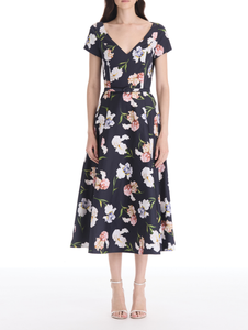 *VIRTUAL TRUNK SHOW* Oscar de la Renta Short Sleeve Painted Iris Poplin Day Dress