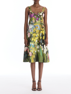 *VIRTUAL TRUNK SHOW* Oscar de la Renta Sleeveless Abstract Garden Poplin Sateen Day Dress