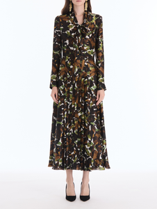 *VIRTUAL TRUNK SHOW* Oscar de la Renta Long Sleeve Watercolor Iris Satin Chiffon Day Dress