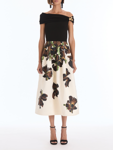 *VIRTUAL TRUNK SHOW* Oscar de la Renta Off Shoulder Knit & Woven Watercolor Iris Dress