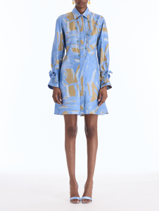 *VIRTUAL TRUNK SHOW* Oscar de la Renta Long Sleeve Stripey Plaid Silk Twill Day Dress