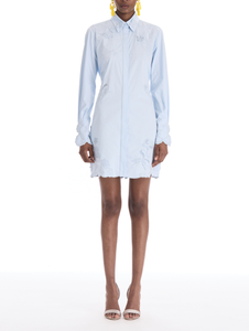 *VIRTUAL TRUNK SHOW* Oscar de la Renta Long Sleeve Cotton Poplin Sateen Embroidered Day Dress