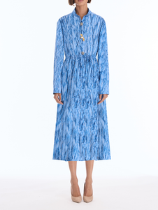 *VIRTUAL TRUNK SHOW* Oscar de la Renta Long Sleeve Velvet Print Poplin Sateen Midi Dress