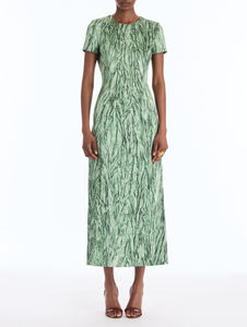 *VIRTUAL TRUNK SHOW* Oscar de la Renta Short Sleeve Velvet Print Poly Satin Day Dress