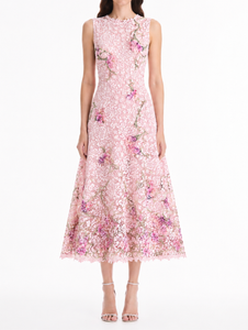 *VIRTUAL TRUNK SHOW* Oscar de la Renta Sleeveless Painted Iris Guipure Day Dress