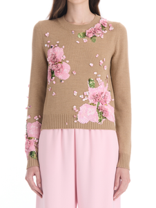 *VIRTUAL TRUNK SHOW* Oscar de la Renta Sequin Embroidered Water Color Iris Pullover