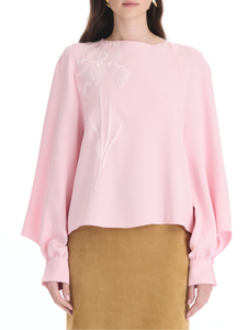 *VIRTUAL TRUNK SHOW* Oscar de la Renta Long Sleeve Tonal Threadwork Embroidered Blouse
