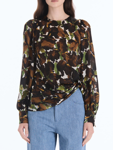 *VIRTUAL TRUNK SHOW* Oscar de la Renta Long Sleeve Watercolor Iris Satin Chiffon Blouse