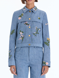*VIRTUAL TRUNK SHOW* Oscar de la Renta Long Sleeve Denim Embroidered Jacket