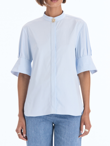 *VIRTUAL TRUNK SHOW* Oscar de la Renta Short Sleeve Cotton Poplin Sateen Blouse
