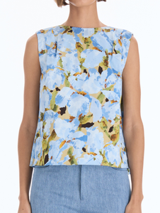 *VIRTUAL TRUNK SHOW* Oscar de la Renta Sleeveless Watercolor Iris Poplin Blouse