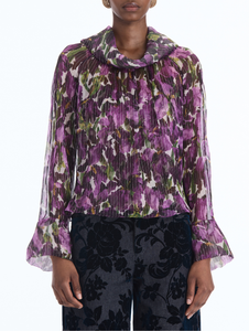 *VIRTUAL TRUNK SHOW* Oscar de la Renta Long Sleeve Watercolor Iris Crineckle Chiffon Blouse