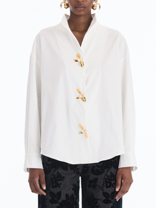 *VIRTUAL TRUNK SHOW* Oscar de la Renta Long Sleeve Button Detail Poplin Sateen Blouse