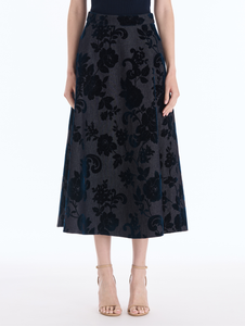 *VIRTUAL TRUNK SHOW* Oscar de la Renta Floral Flocked Denim A Line Skirt