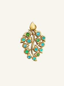 Tamara Comolli 18K Yellow Gold Snowflakes Paraiba Tourmaline Classic Leaf Pendant