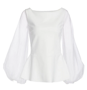 Chiara Boni La Petite Robe Katell Organza Top in White, Size 42/46 Chiara Boni La Petite Robe Katell Organza Top in White, Size 42/46