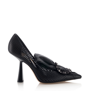 Jimmy Choo Lyz 100 Black Perforated Embellished Pumps, Size 37.5