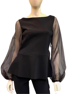 Chiara Boni La Petite Robe Katell Organza Top in Black, Size 42 Chiara Boni La Petite Robe Katell Organza Top in Black, Size 42