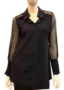 Chiara Boni La Petite Robe Black Augustina Organza Top, Size 40/48