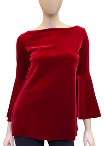 Chiara Boni La Petite Robe Natty Velvet Top in Garnet, Size 44 Chiara Boni La Petite Robe Natty Velvet Top in Garnet, Size 44