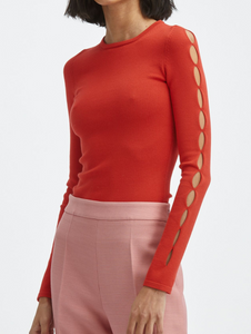 Oscar de la Renta Intarsia Long Sleeve Pullover in Jasper, Size Small