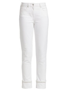 Fabiana Filippi Slim Cut Beaded Cuff Jeans in White, Size 46