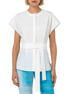 Akris Cotton Silk Poplin Cap Sleeve Blouse in Ecru Akris Cotton Silk Poplin Cap Sleeve Blouse in Ecru