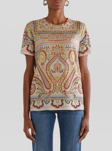 Etro Jersey T-Shirt with Paisley Print in White, Size 42 Etro Jersey T-Shirt with Paisley Print in White, Size 42