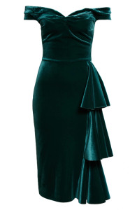 Chiara Boni La Petite Robe Willa Short Velvet Dress in Holly Green, Size 42