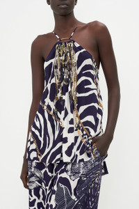 Camilla Halter Top With Hardware in Wheres Your Head At, Size Small