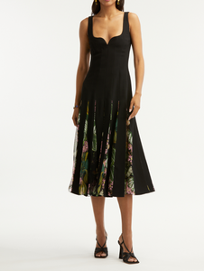 パーティードレス Botanical Forest Print Stretch Poplin Midi Dress Oscar de la Renta Stretch Poplin Midi Dress - Runway Catalog