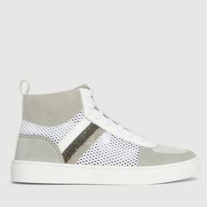 Fabiana Filippi Leather and Suede High Top Sneakers in White and Rock Grey Fabiana Filippi Leather and Suede High Top Sneakers in White and Rock Grey