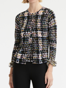 Oscar de la Renta Multicolor Ribbon Tweed Cardigan in Black Multi, Size X-Large Oscar de la Renta Multicolor Ribbon Tweed Cardigan in Black Multi, Size X-Large