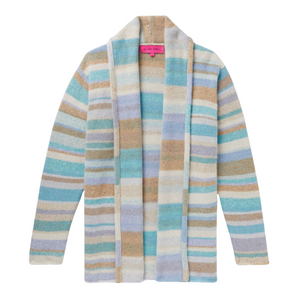 The Elder Statesman Stripe Italy Smoking Jacket in Camel/Aqua, Size Medium The Elder Statesman Stripe Italy Smoking Jacket in Camel/Aqua, Size Medium