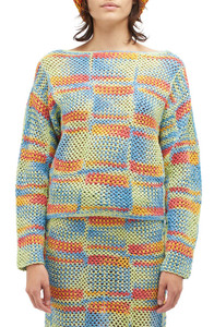 The Elder Statesman Atom Crochet Boat Neck Sweater in Flip Flops/Sunburn, Size Medium The Elder Statesman Atom Crochet Boat Neck Sweater in Flip Flops/Sunburn, Size Medium