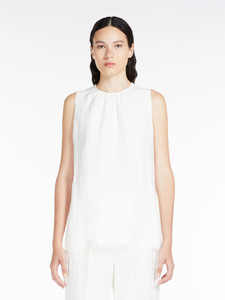 Max Mara Bobbio Fringe Linen Top in White Max Mara Bobbio Fringe Linen Top in White