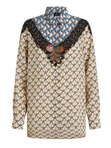 Etro Boyfit Floral Shirt with Edging in Light Blue, Size 42 Etro Boyfit Floral Shirt with Edging in Light Blue, Size 42
