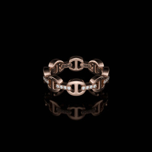 Hoorsenbuhs 18K Rose Gold Dame Tri-Link With Diamond Bridges Ring, Size 7 Hoorsenbuhs 18K Rose Gold Dame Tri-Link With Diamond Bridges Ring, Size 7