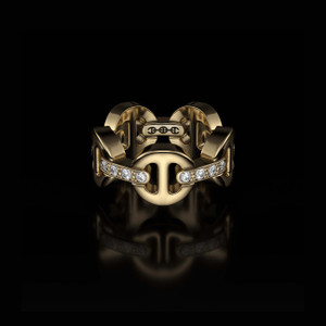 Hoorsenbuhs 18K Yellow Gold Dame Classic Tri-Link With Diamond Bridges Ring, Size 7.5 Hoorsenbuhs 18K Yellow Gold Dame Classic Tri-Link With Diamond Bridges Ring, Size 7.5