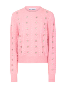 Rabanne Wool and Cashmere Sweater Adorned with Crystals in Powder Pink, Size Medium Rabanne Wool and Cashmere Sweater Adorned with Crystals in Powder Pink, Size Medium