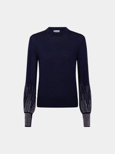 Rabanne Stud-Cuffs Wool Sweater in Navy, Size Medium Rabanne Stud-Cuffs Wool Sweater in Navy, Size Medium