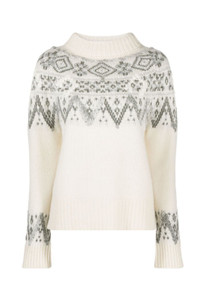 Ermanno Scervino Embroidered Jacquard Cashmere Sweater in Ivory/Grey, Size 40 Ermanno Scervino Embroidered Jacquard Cashmere Sweater in Ivory/Grey, Size 40