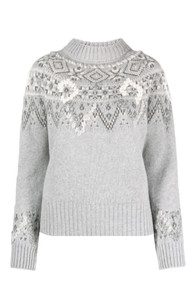 Ermanno Scervino Embroidered Jacquard Cashmere Sweater in Grey Ermanno Scervino Embroidered Jacquard Cashmere Sweater in Grey