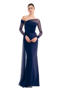 *VIRTUAL TRUNK SHOW* Chiara Boni La Petite Robe Anima Illusion Long Gown in Myrtille *VIRTUAL TRUNK SHOW* Chiara Boni La Petite Robe Anima Illusion Long Gown in Myrtille