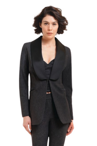 *VIRTUAL TRUNK SHOW* Chiara Boni La Petite Robe Gilla Print RA Jacket in Grey Flannel *VIRTUAL TRUNK SHOW* Chiara Boni La Petite Robe Gilla Print RA Jacket in Grey Flannel