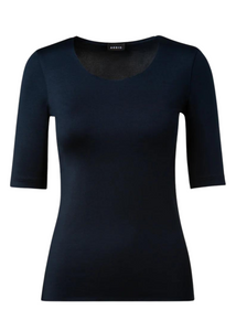 Akris 3/4 Length Sleeve Shirt from Silk Jersey in Navy Akris 3/4 Length Sleeve Shirt from Silk Jersey in Navy