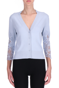 Ermanno Scervino Knit Cardigan with Lace in Heather, Size 38