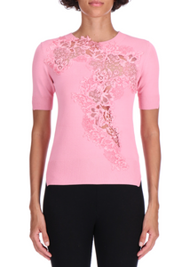 Ermanno Scervino Knit T-Shirt with Lace in Black
